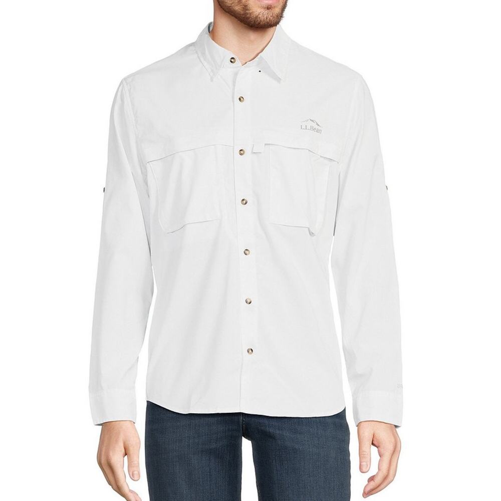 L.L. Bean white long sleeve fishing shirt with UPF 50 protection XL